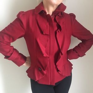Red ruffled Pea coat size 4 Dalia Collection